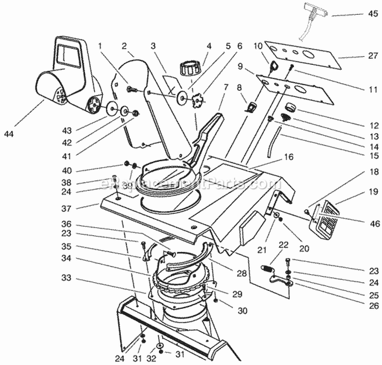 Upper Shroud Assembly Diagram and Parts List for 28222 8900001-8999999 - 1998 Lawn Boy Snow Blower